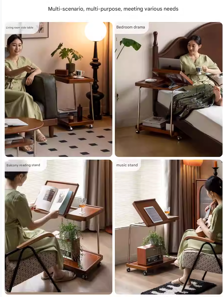 Poplar, Cherry, Black Walnut, Oak Solid Wood Mobile Side Table