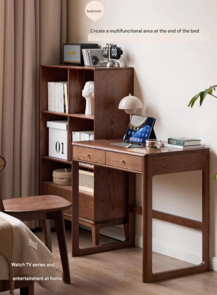 Oak Solid Wood Small Office Desk Walnut Color