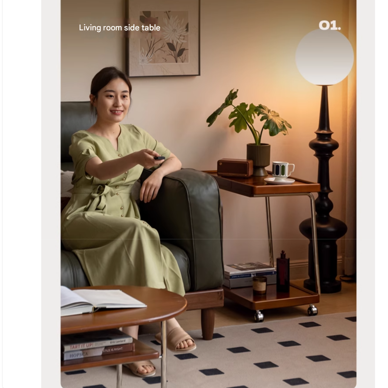 Poplar, Cherry, Black Walnut Solid Wood Mobile Side Table