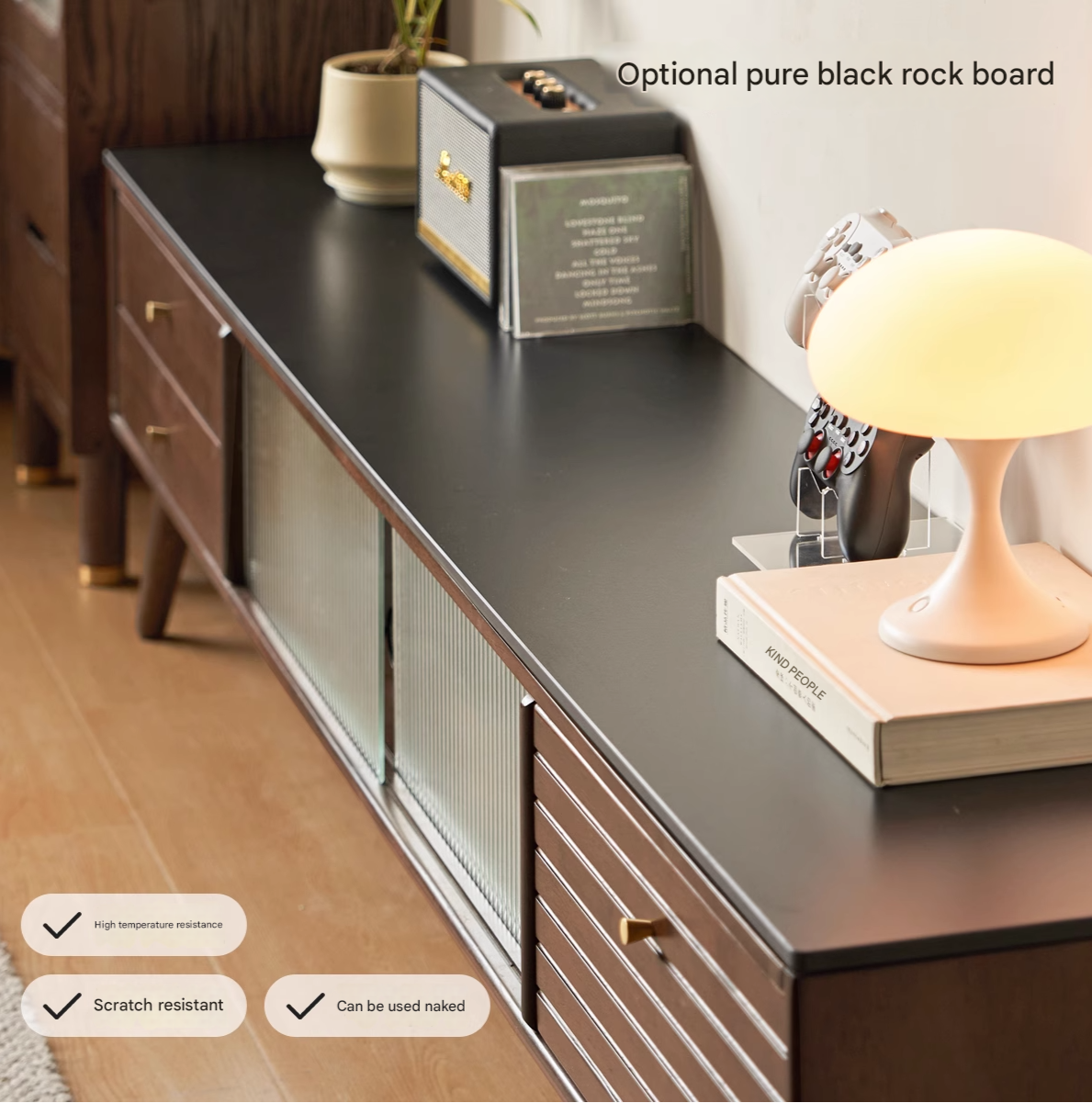 Rubber Solid wood Light Luxury TV Cabinet.