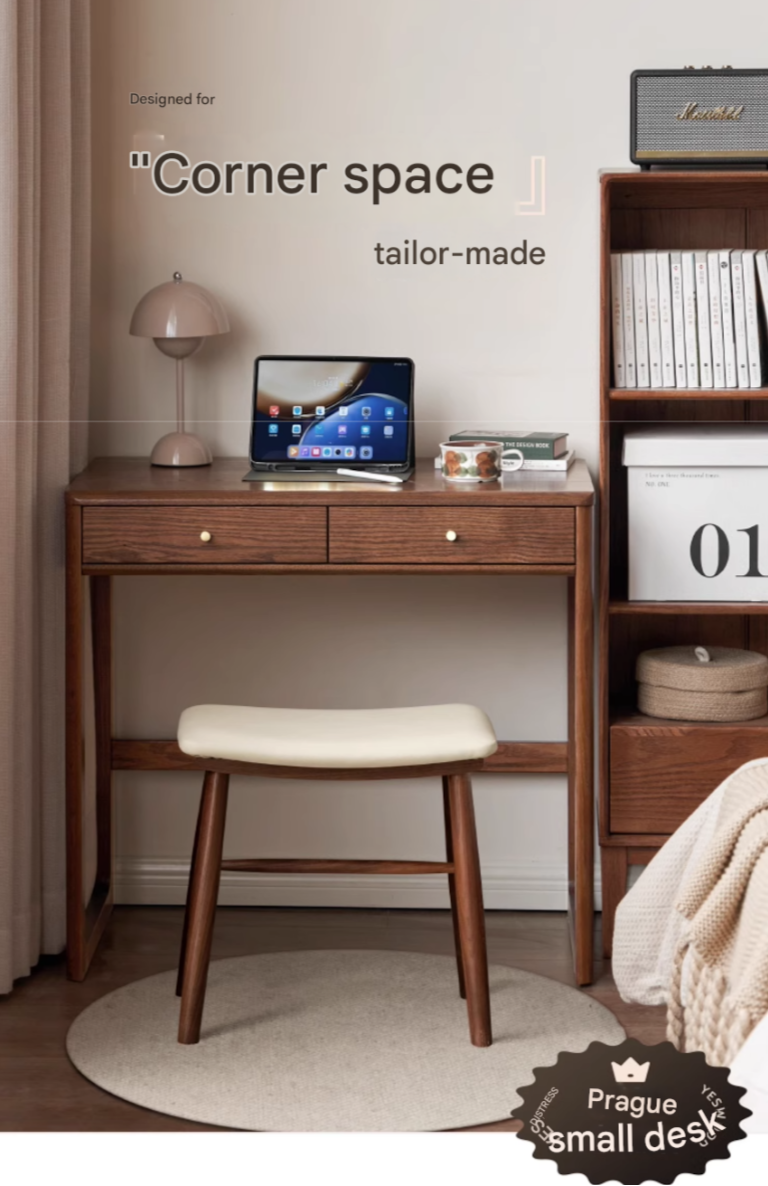 Oak Solid Wood Small Office Desk Walnut Color