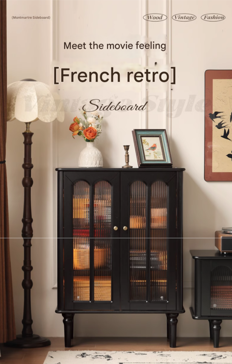 Solid Rubberwood French Retro Side Cabinet.
