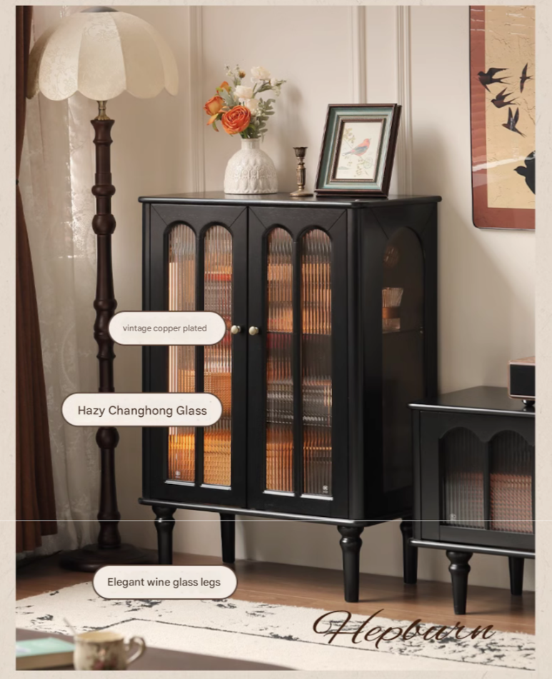 Solid Rubberwood French Retro Side Cabinet.