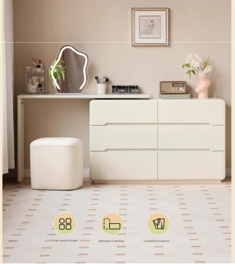 Solid Rubberwood Cream Air Vanity Table.