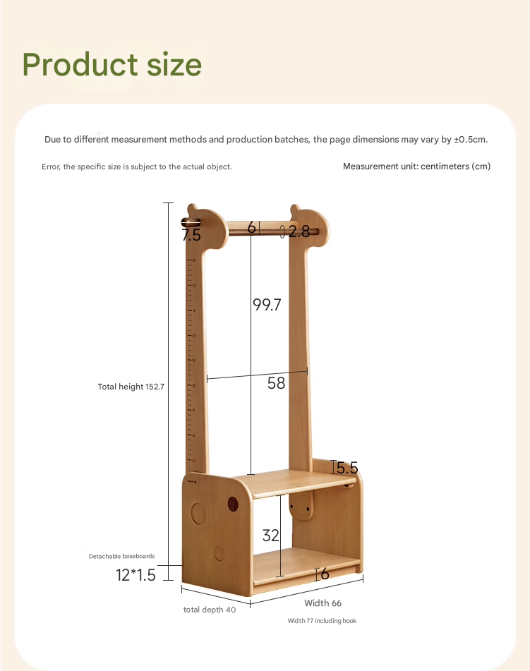 Beech, Solid Rubberwood Children's Coat Rack.