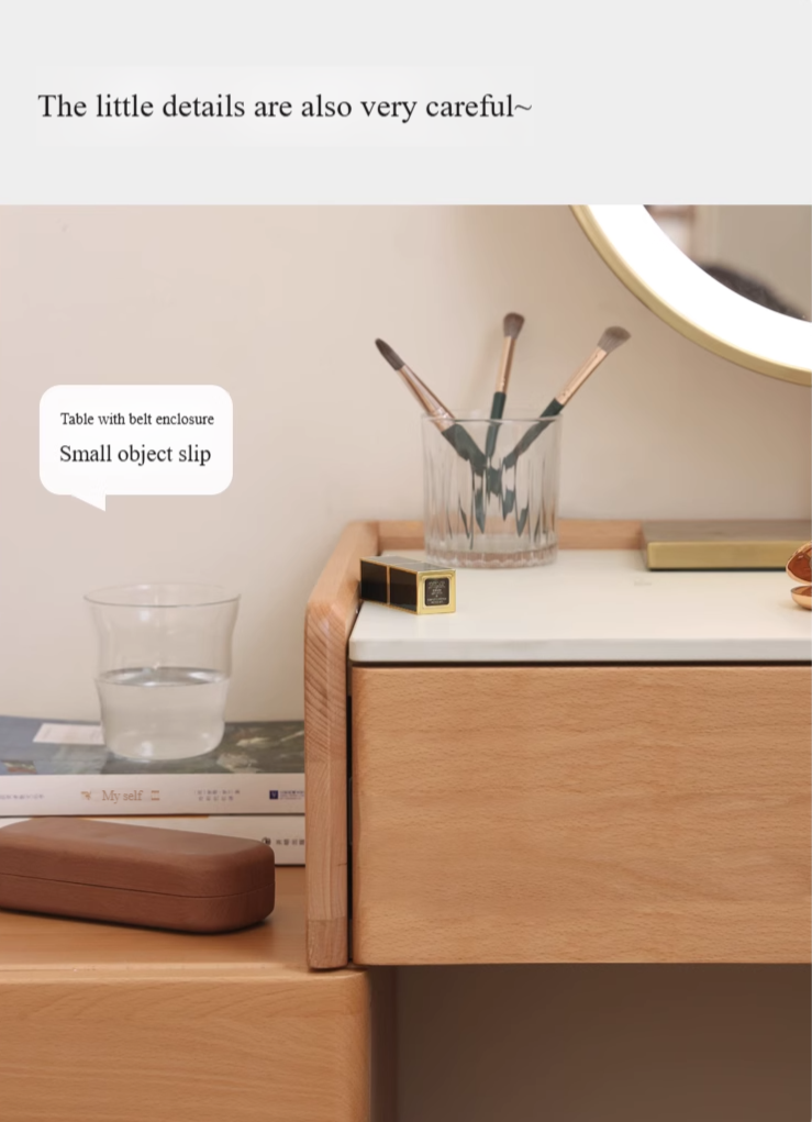 Beech Solid Wood Nordic Light Luxury Dressing Table.