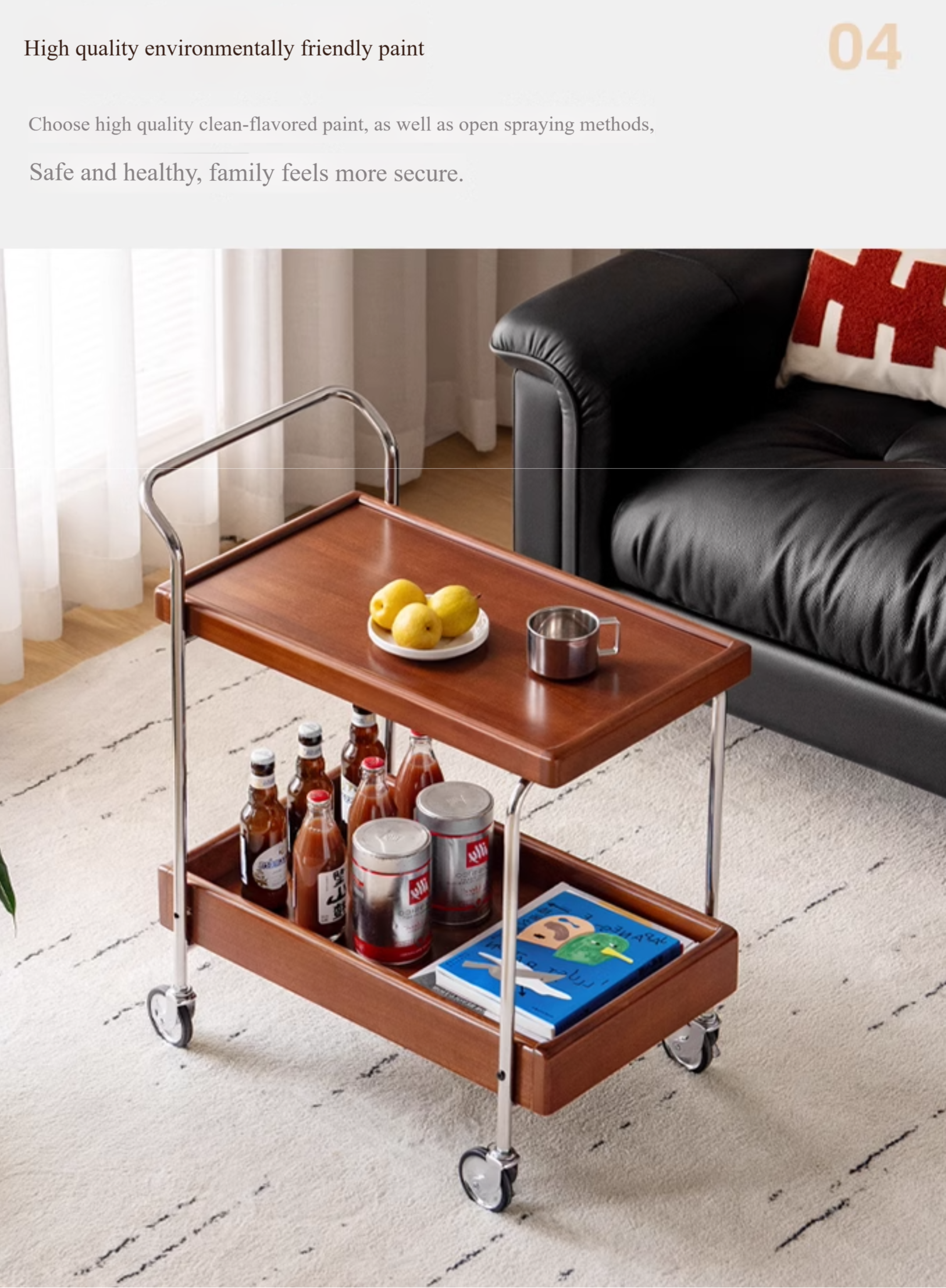 Oak, Poplar Solid Wood Antique Style Double Layer Mobile Side Table