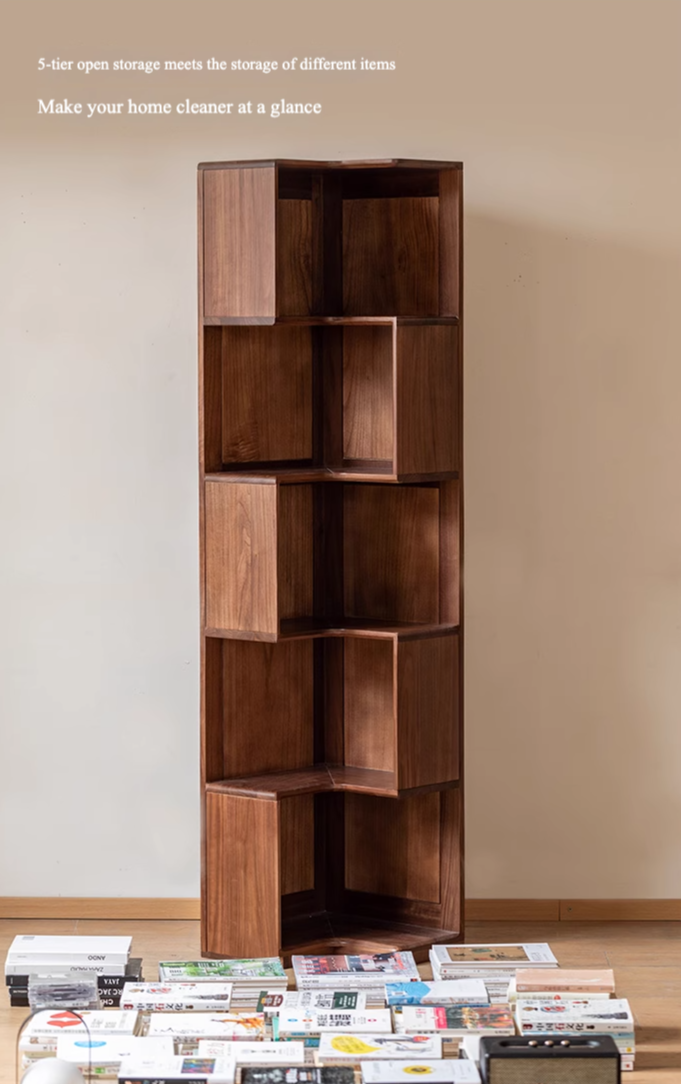 Sandalwood, Black Walnut Solid Wood Corner Storage Bookcase