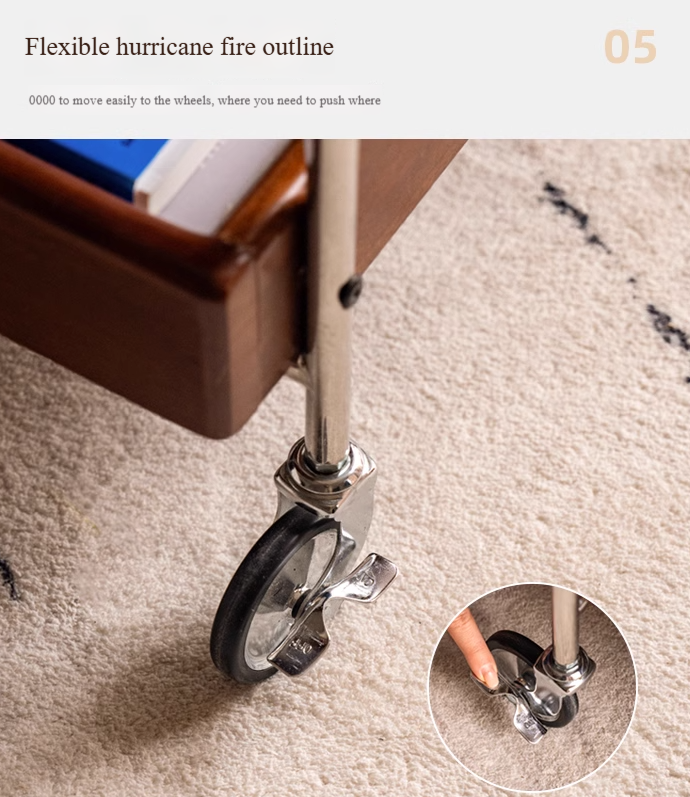 Oak, Poplar Solid Wood Antique Style Double Layer Mobile Side Table