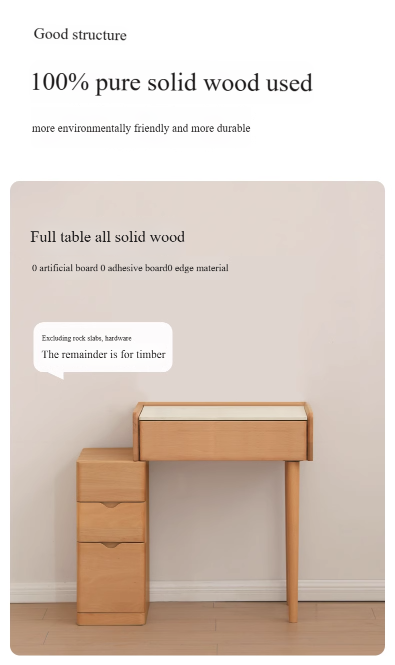 Beech Solid Wood Nordic Light Luxury Dressing Table.