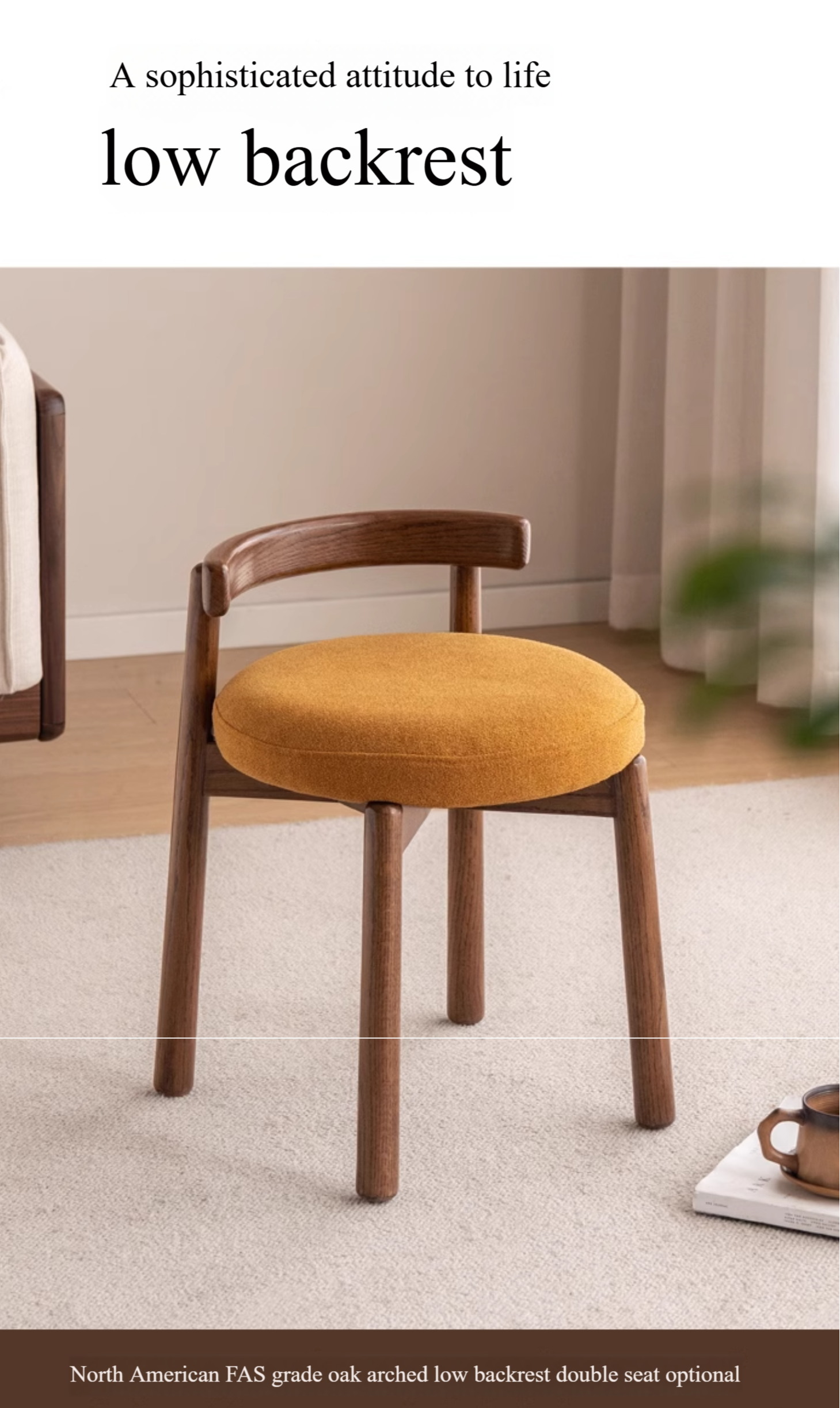 Black Walnut, Oak, Ash Solid Wood, Solid RubberWood Makeup Stool