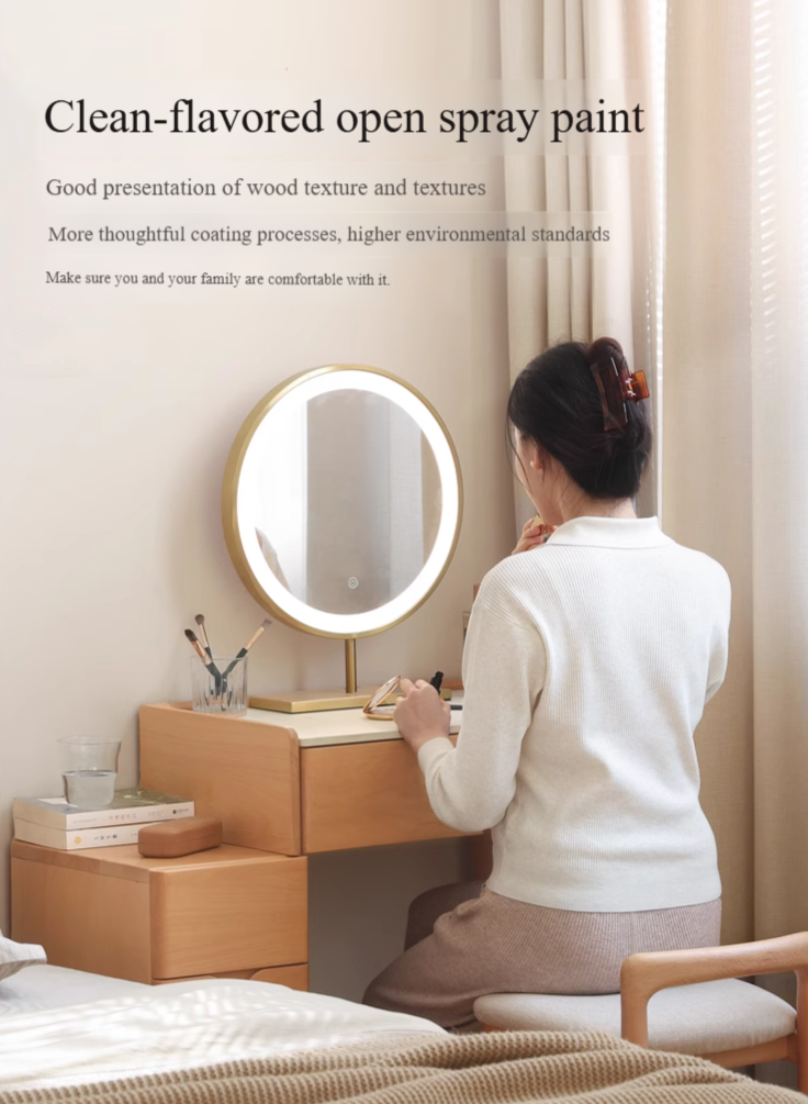 Beech Solid Wood Nordic Light Luxury Dressing Table.