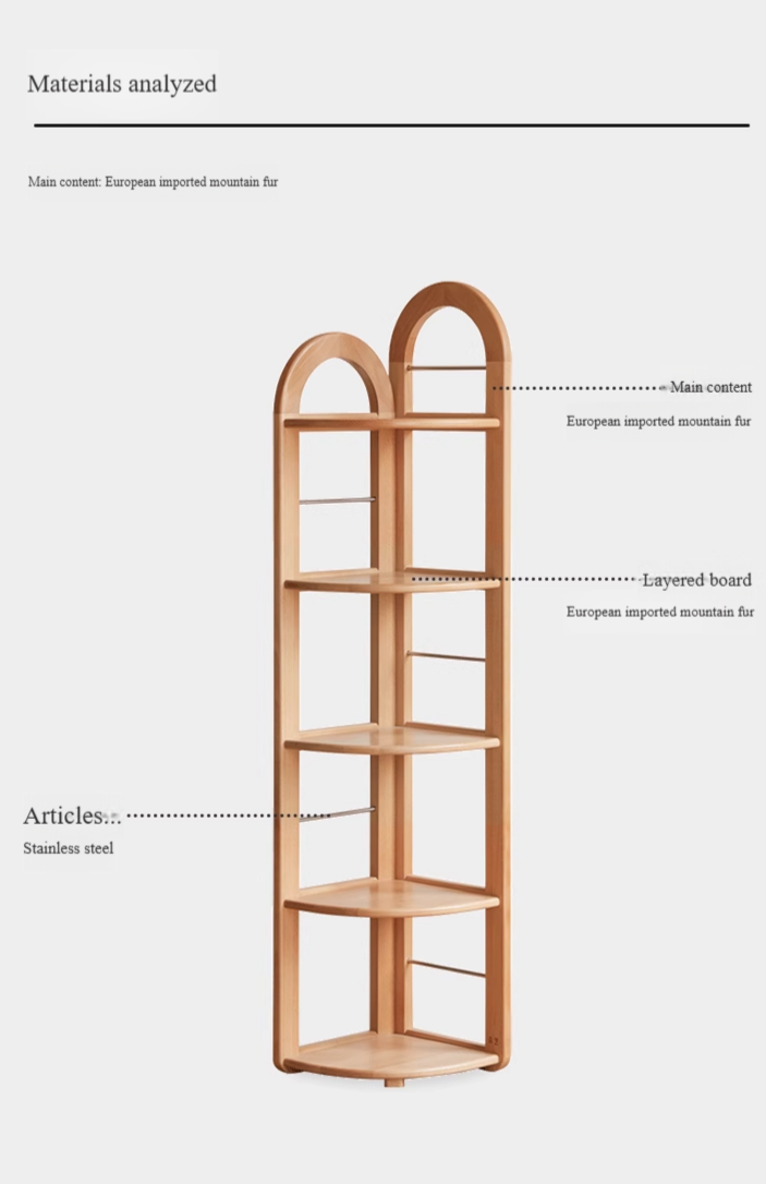 European Beech Solid Wood Corner Bookshelf.