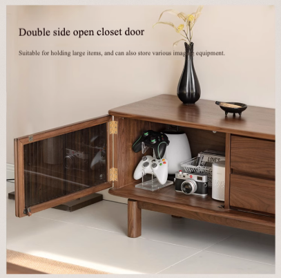 Black Walnut Solid Wood Floor TV Cabinet.