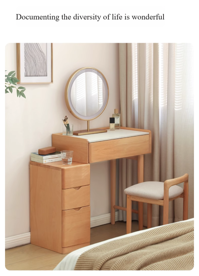 Beech Solid Wood Nordic Light Luxury Dressing Table.