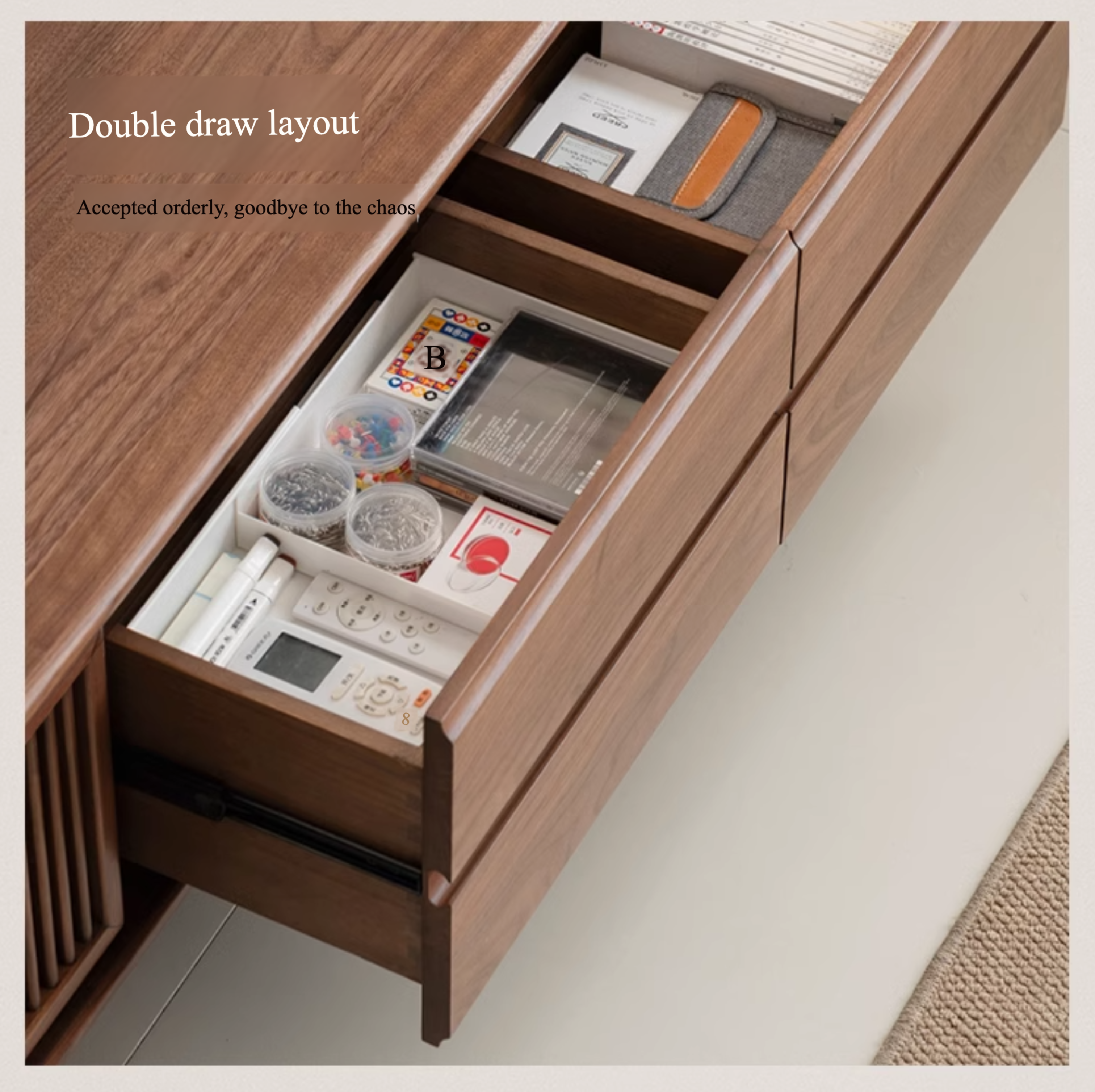 Black Walnut Solid Wood Floor TV Cabinet.