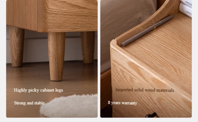 Ash, Oak Solid Wood, Solid RubberWood Modern Nightstand.