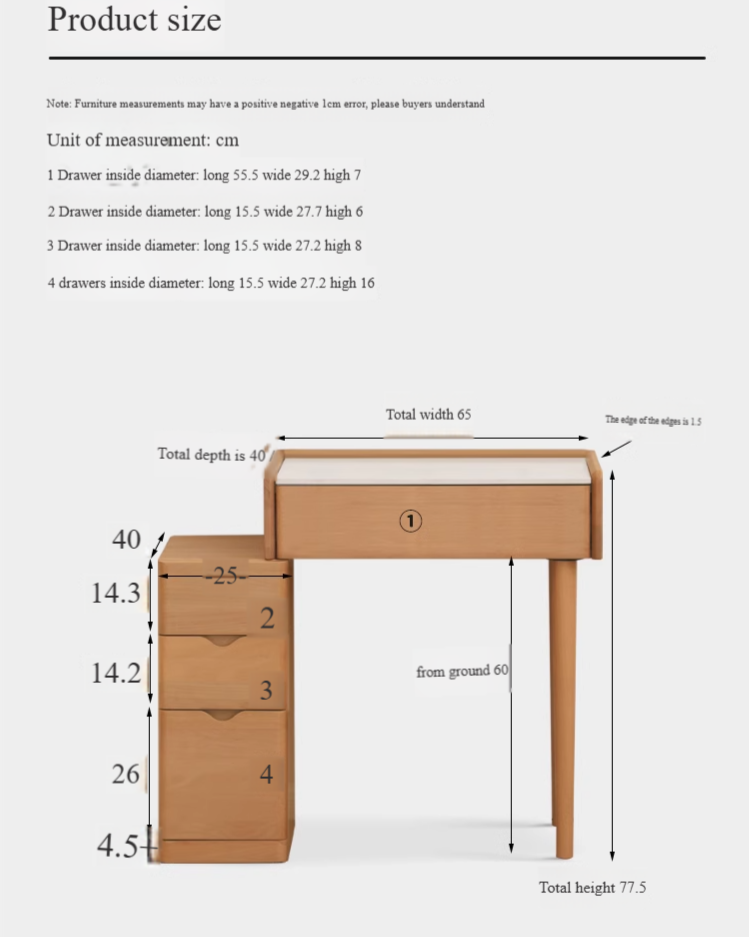 Beech Solid Wood Nordic Light Luxury Dressing Table.