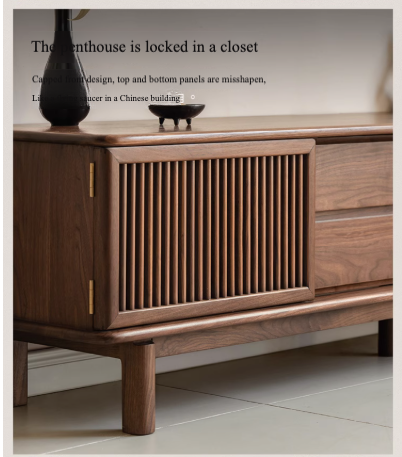 Black Walnut Solid Wood Floor TV Cabinet.