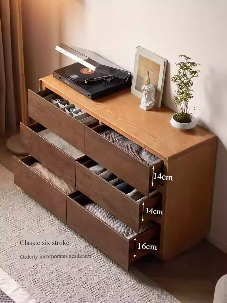 Black Walnut, Cherry Solid Wood Modern Drawer Cabinet.