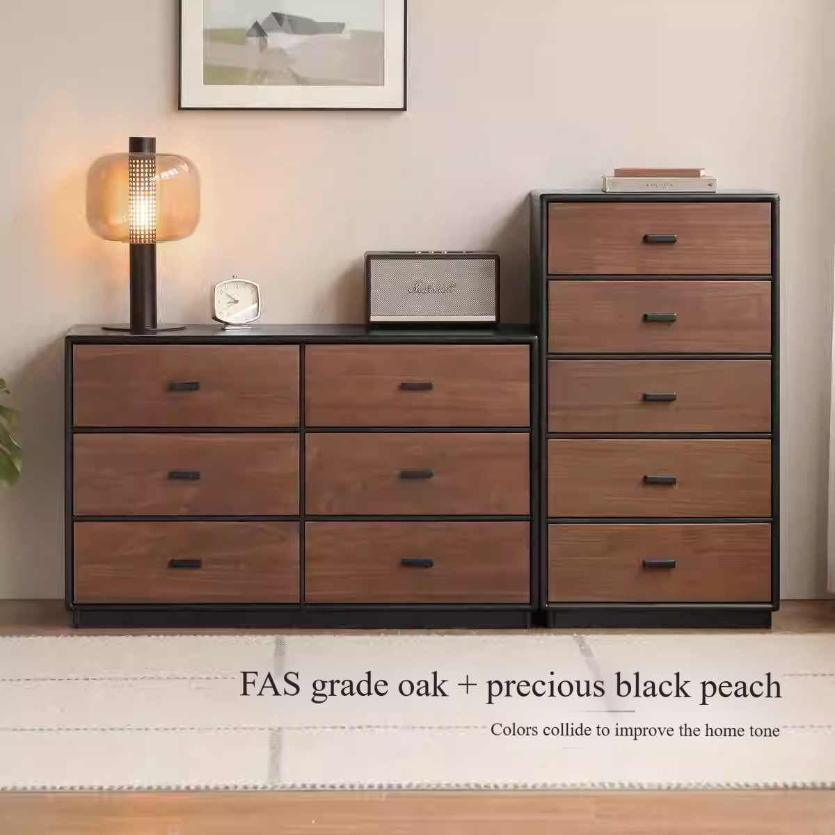 Oak Solid Wood Italian Light Luxury Chest of Drawers.