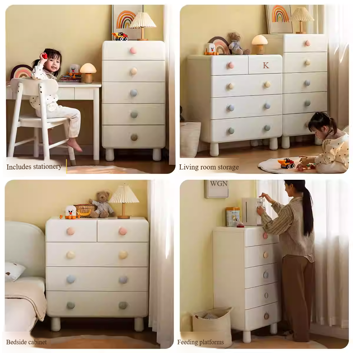 Rubber Solid Wood Children's Storage Cabinet.