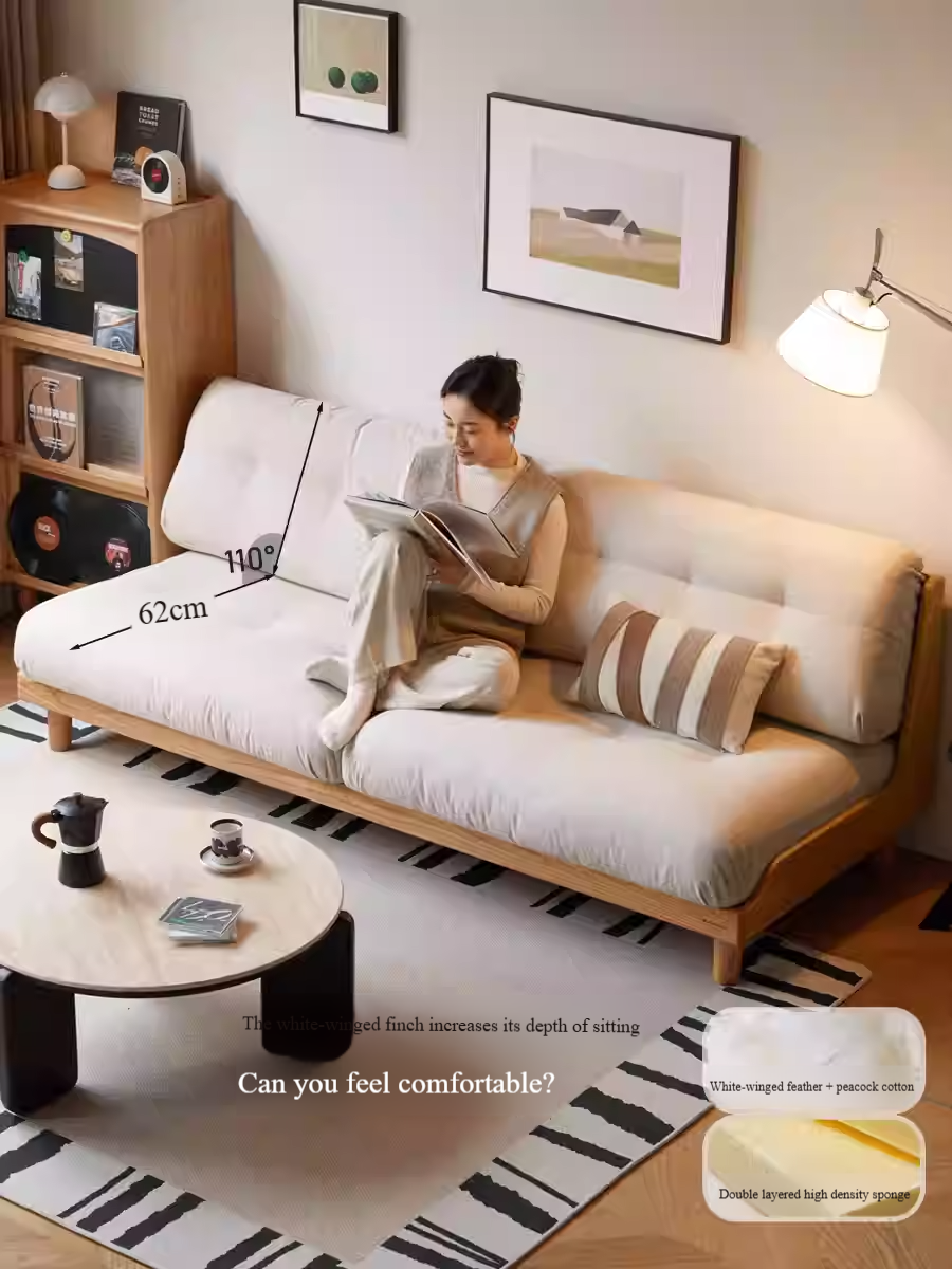 Oak, Ash Solid Wood Fabric Sofa with Deep Seat, Soft Cushion Design