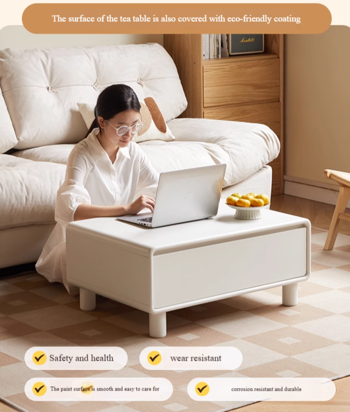 Solid RubberWood Modern Creative Cream Style Coffee Table.