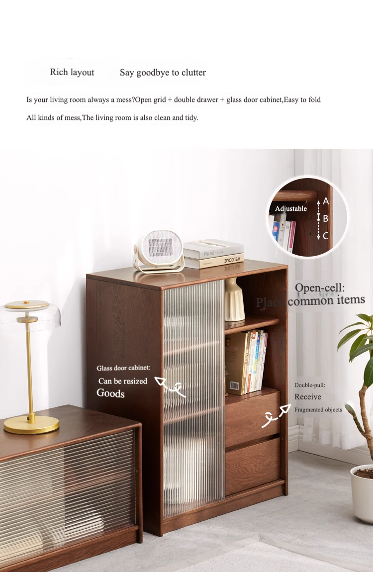 Oak Solid Wood Side Cabinet Glass Door Small Bookcase