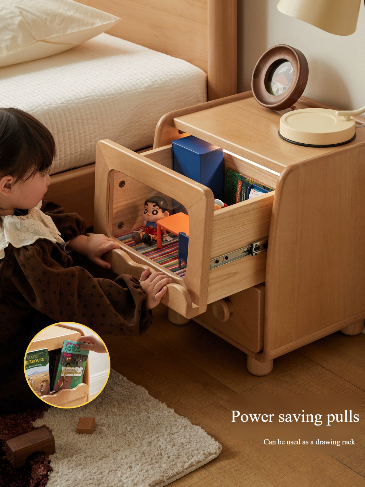 Beech, Poplar Solid Wood Children's Nightstand.