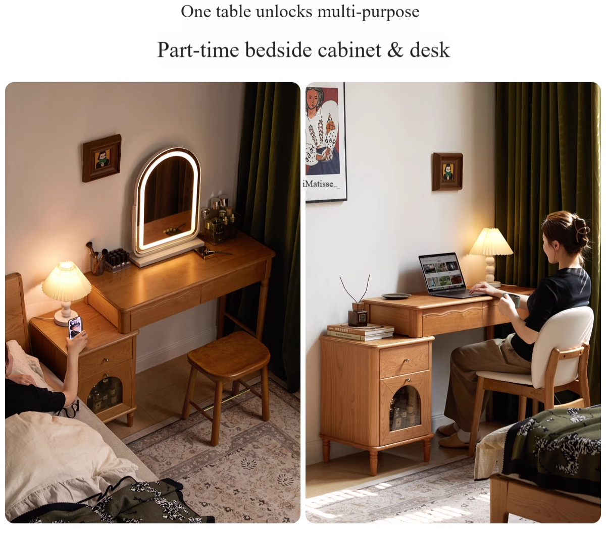 Cherry Solid Wood Medieval Style Retractable Dressing Table.