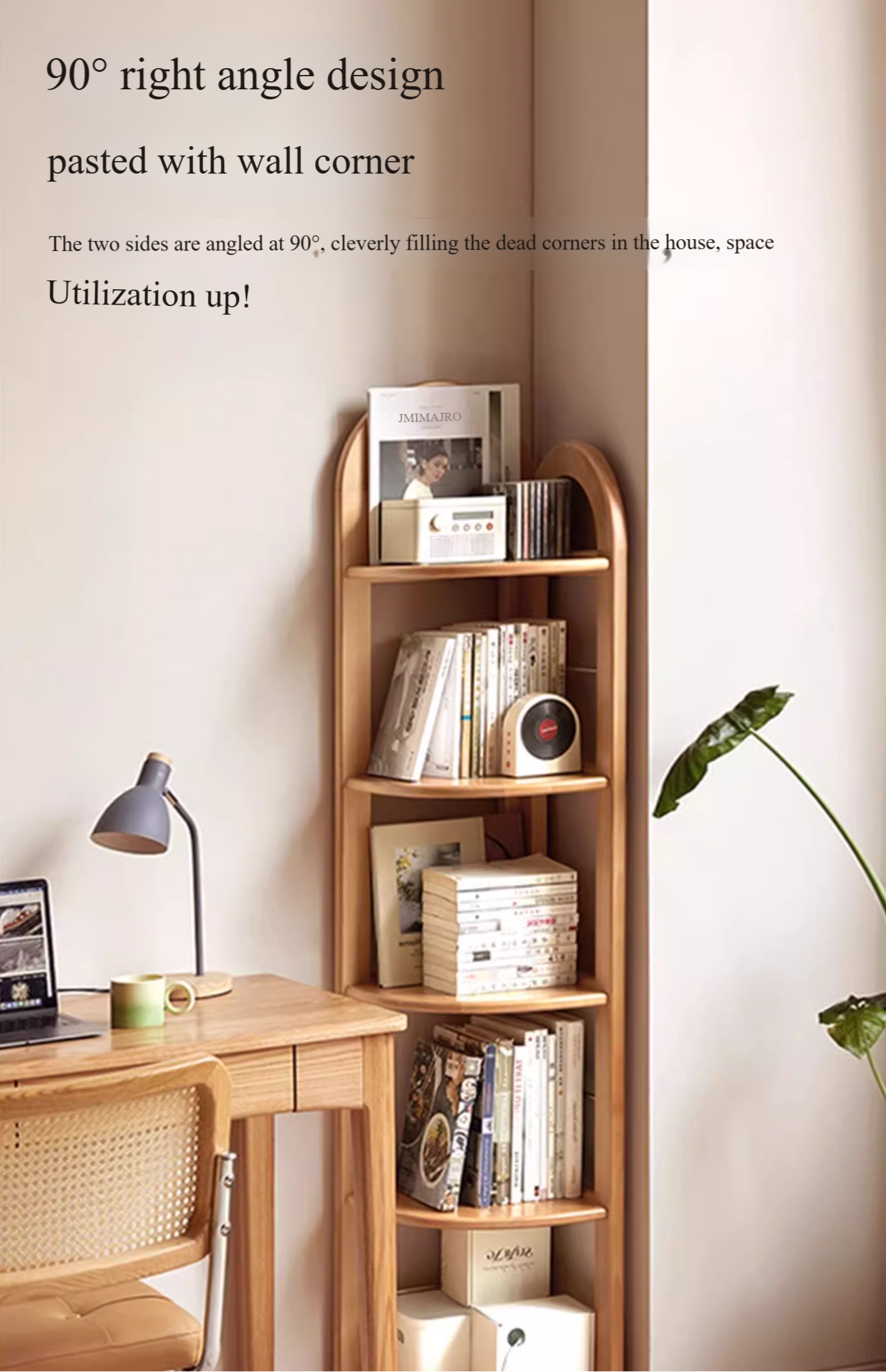 European Beech Solid Wood Corner Bookshelf.