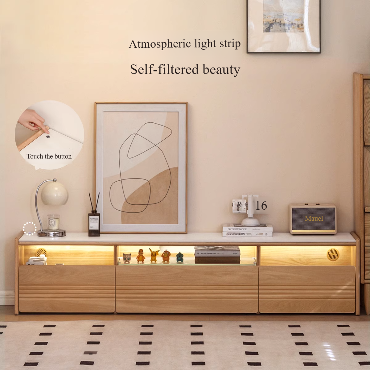 Pine Solid Wood Floor Rock Board TV Stand.