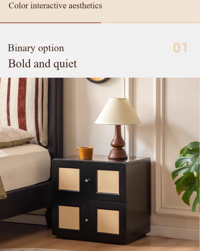 Solid Rubberwood, Poplar Solid Wood Middle-Aged Style Nightstand.