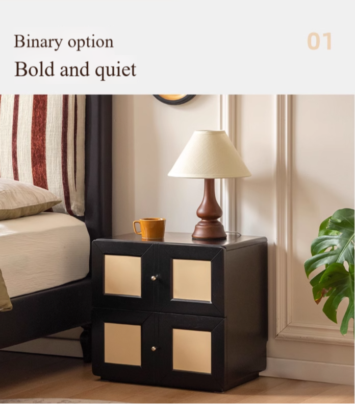Solid Rubberwood, Tulipwood Solid Wood Middle-Aged Style Nightstand.