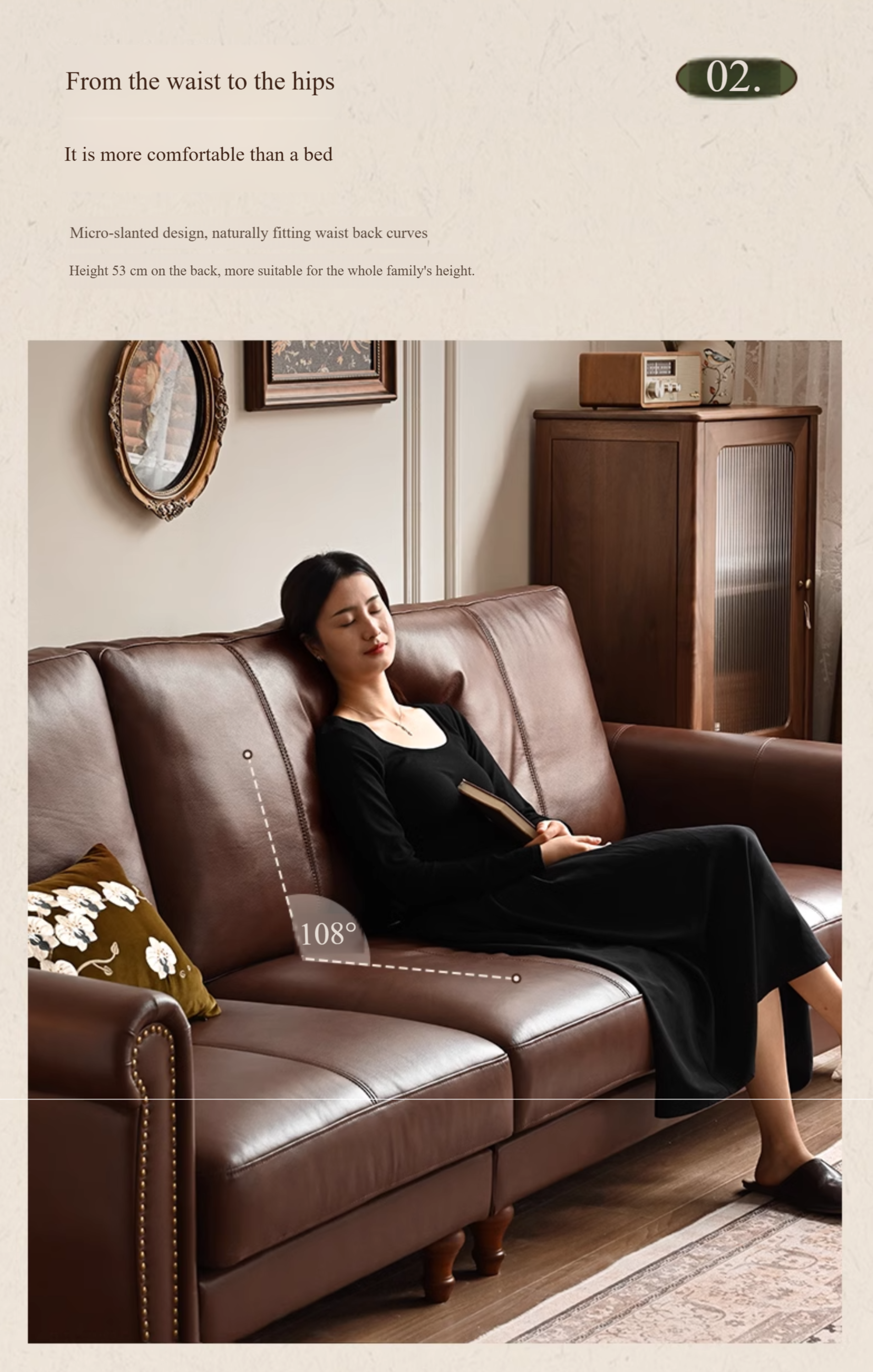 Genuine Leather Sofa Living Room American Retro Sofa