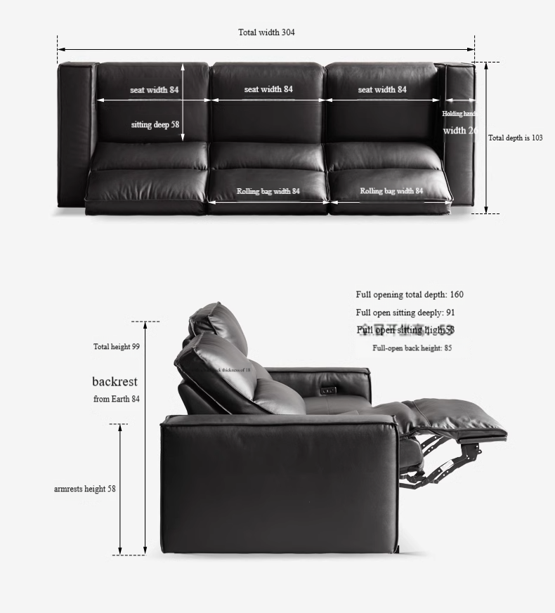 Cowhide Straight Leather Electric Sofa- 4 color