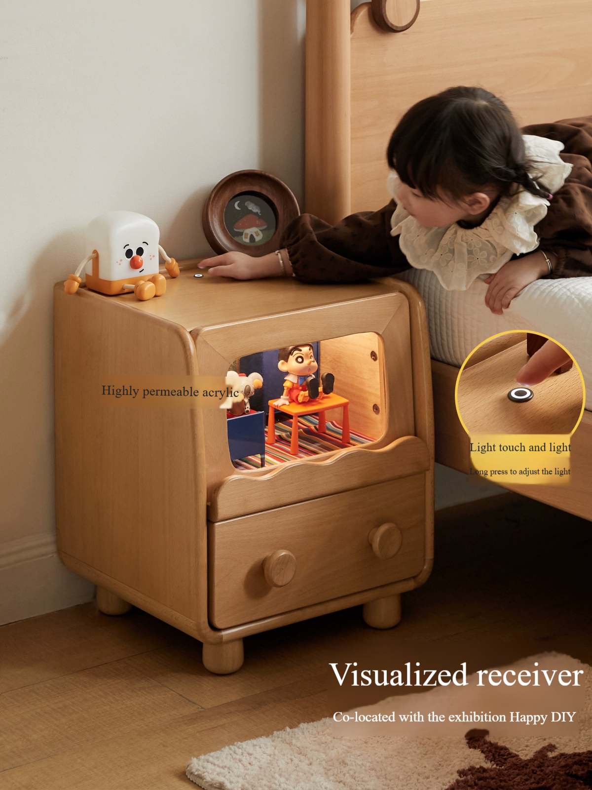 Beech, Poplar Solid Wood Children's Nightstand.