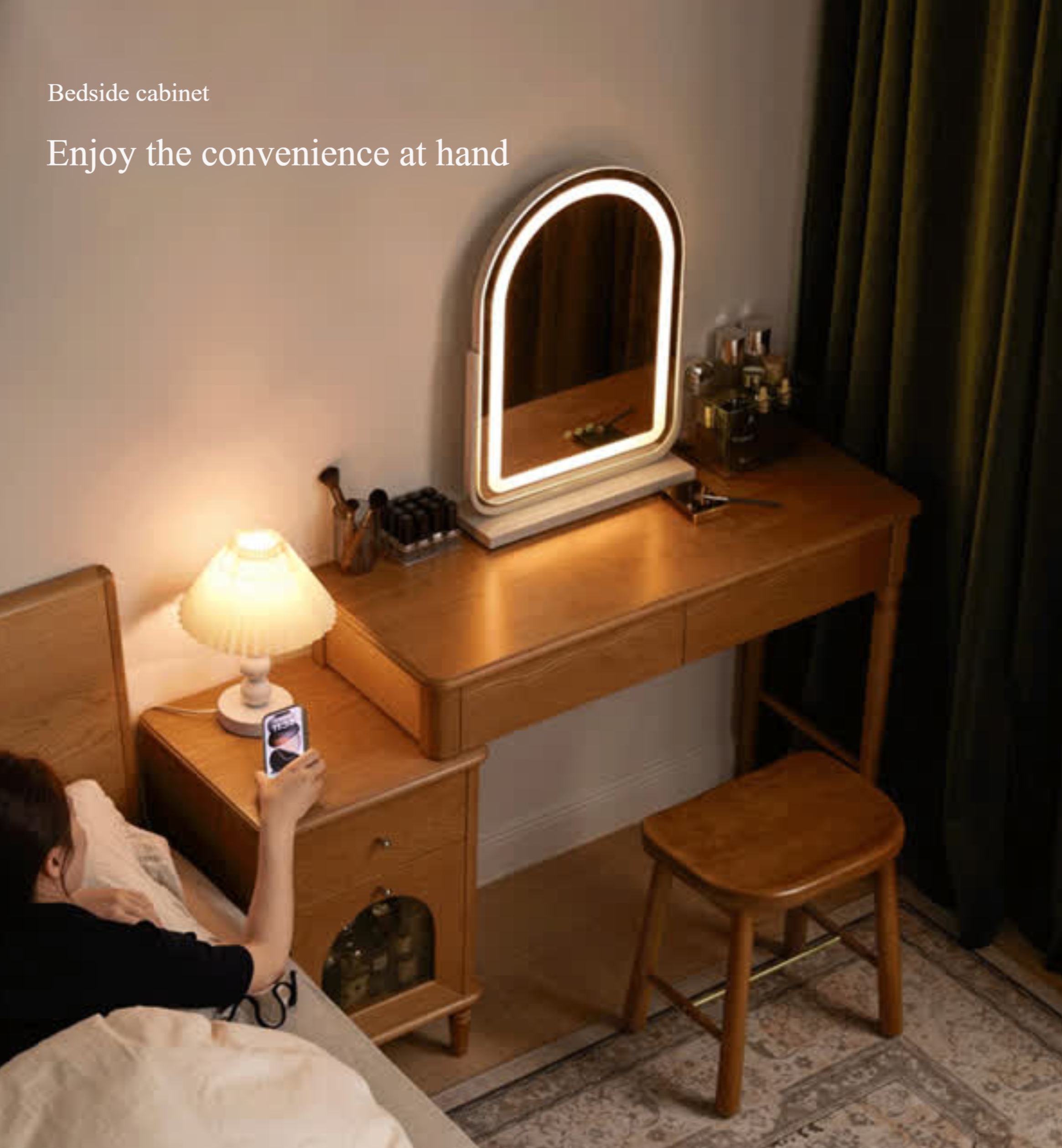 Cherry Solid Wood Medieval Style Retractable Dressing Table.