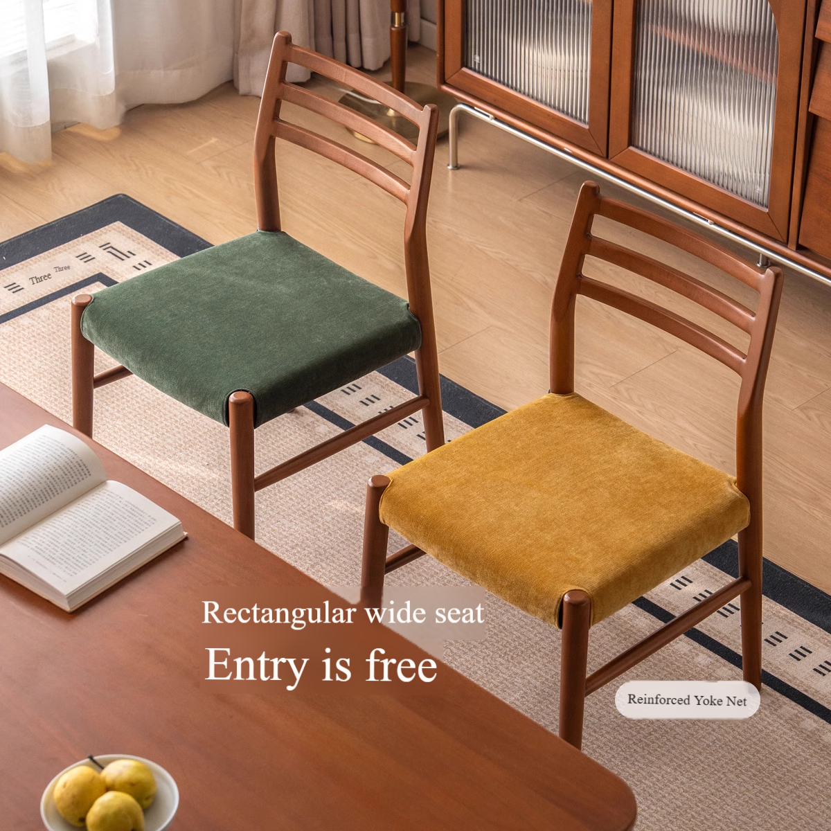 Set 4 pcs Beech Solid Wood Retro Style Dining Chair