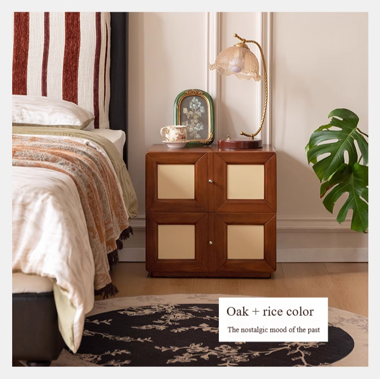 Solid Rubberwood, Poplar Solid Wood Middle-Aged Style Nightstand.