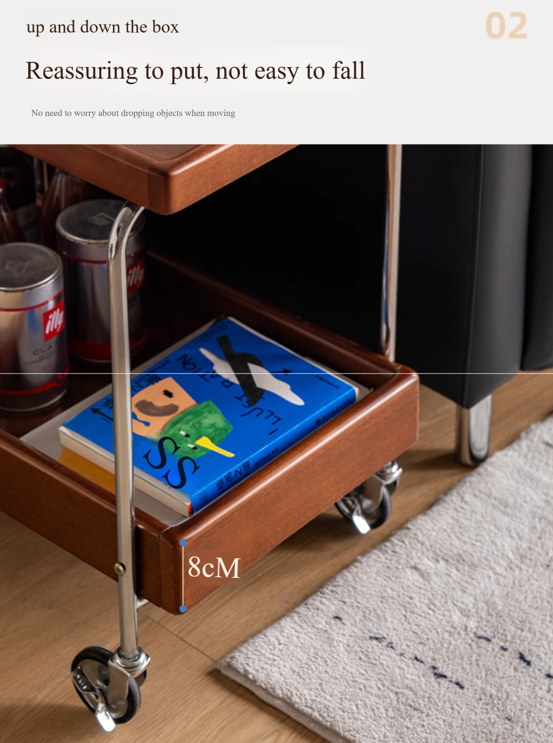 Oak, Poplar Solid Wood Antique Style Double Layer Mobile Side Table