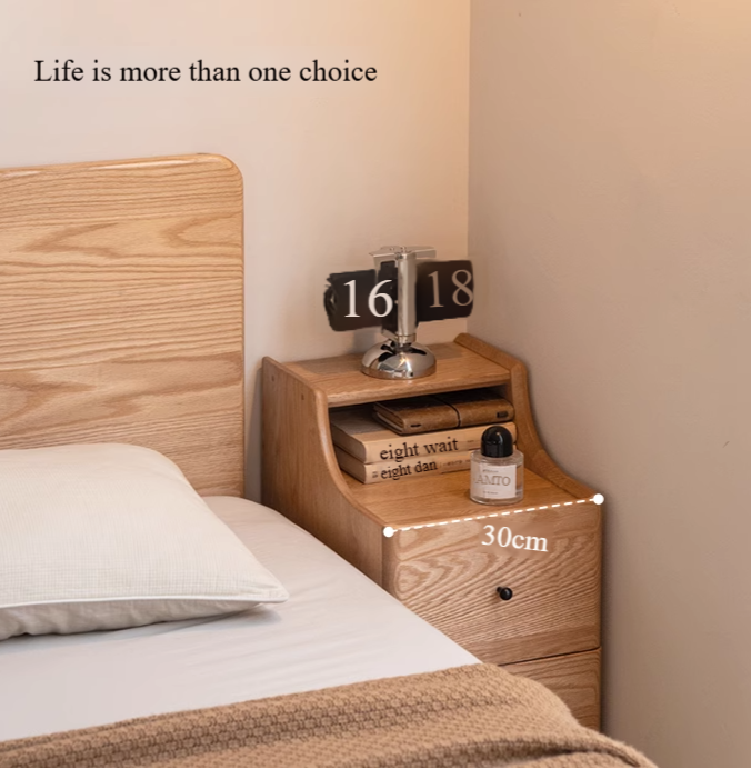 Ash, Oak Solid Wood, Solid RubberWood Modern Nightstand.
