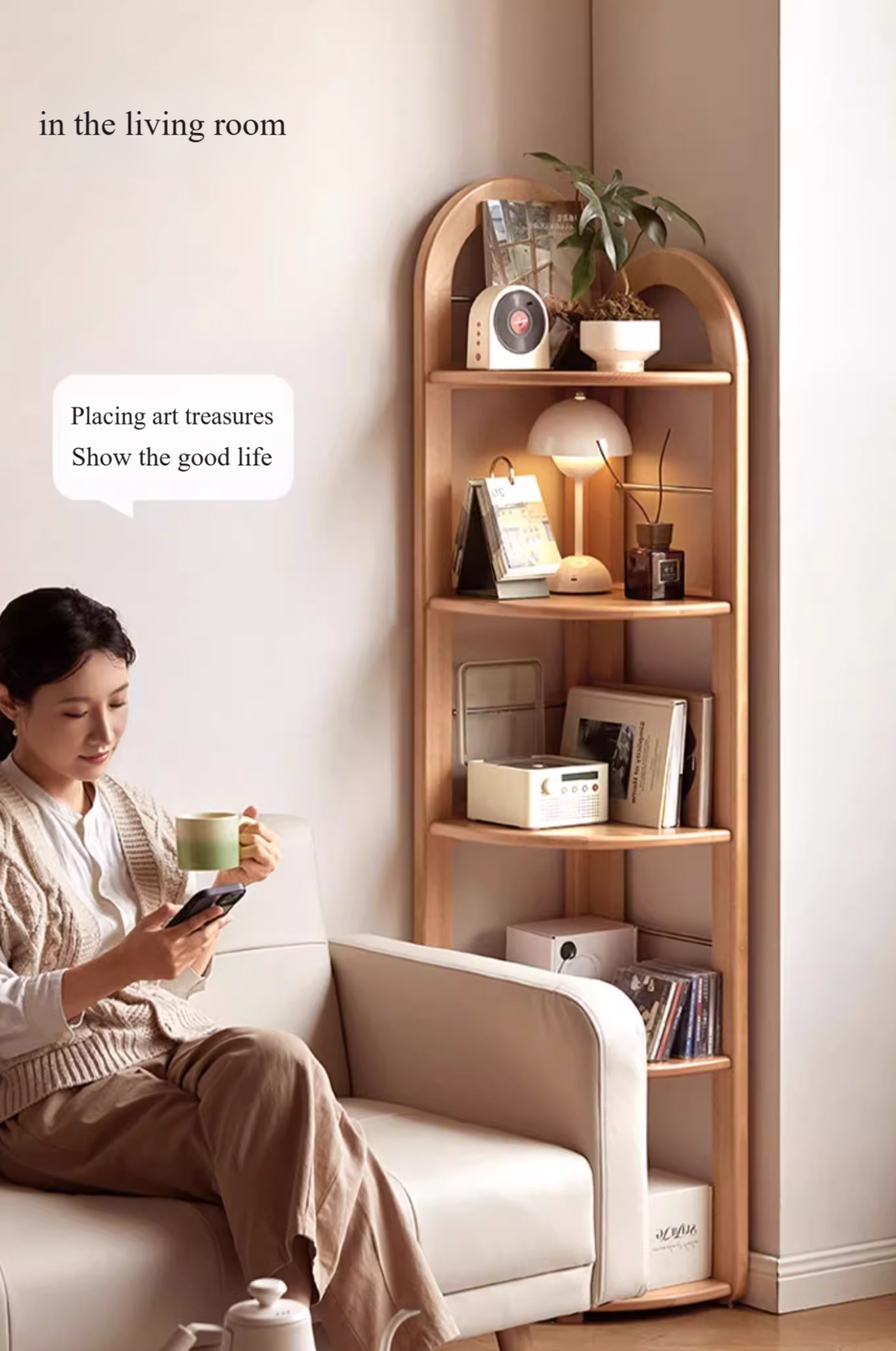 European Beech Solid Wood Corner Bookshelf.