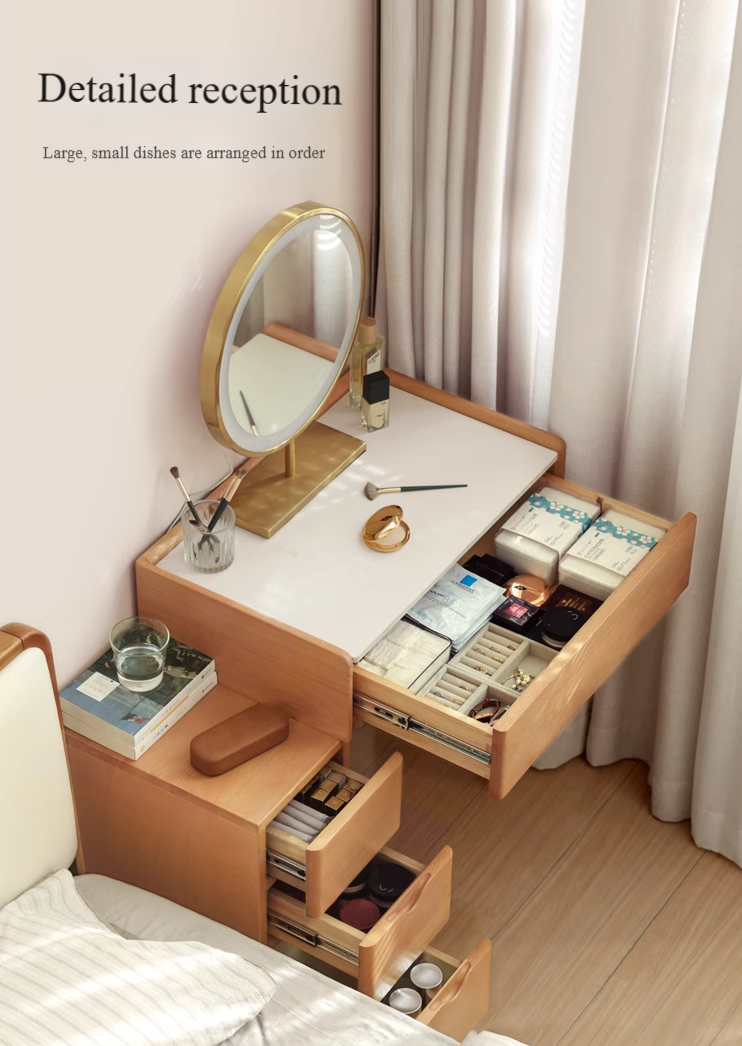 Beech Solid Wood Nordic Light Luxury Dressing Table.