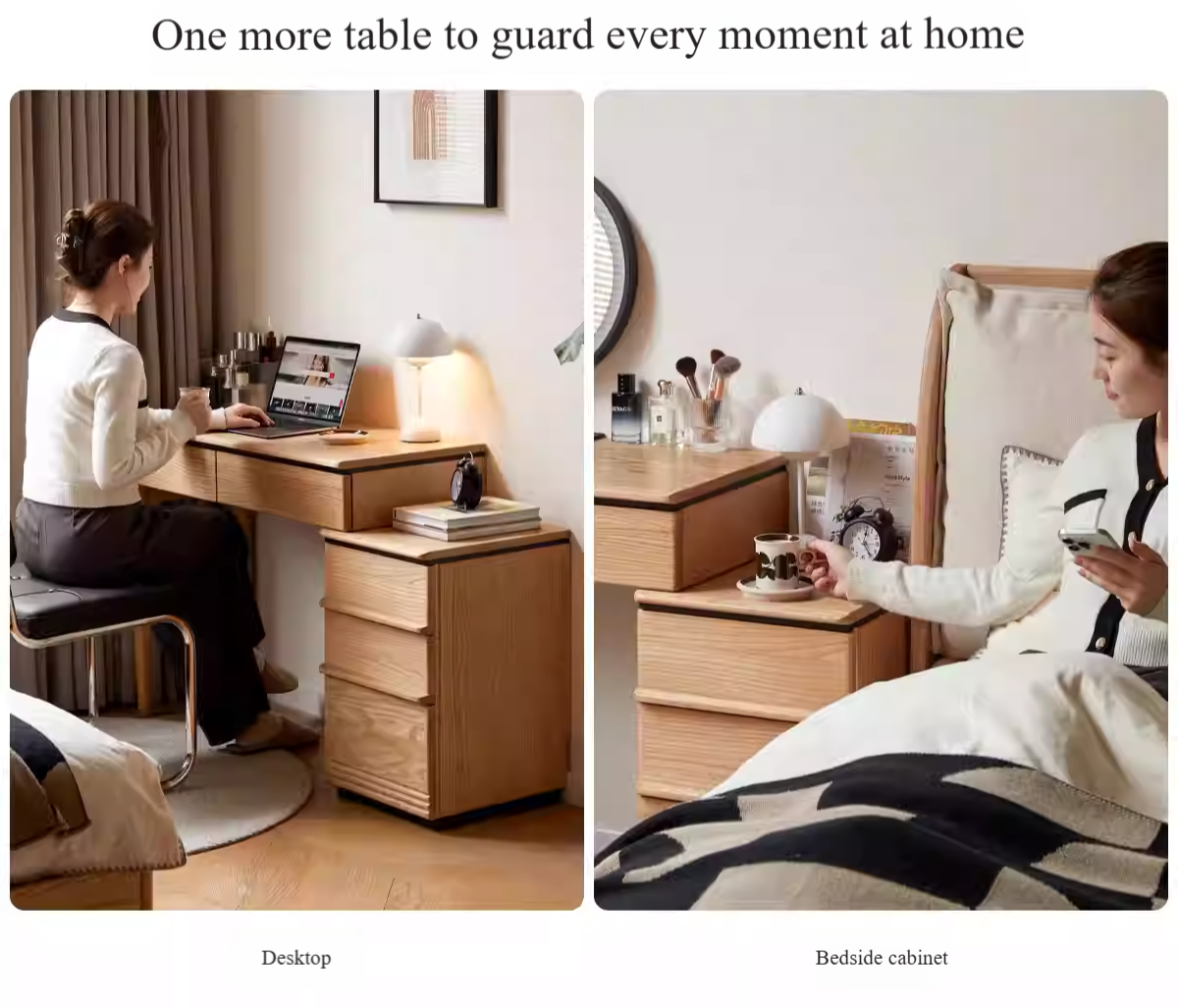 Oak Solid Wood Modern Retractable Vanity Table.