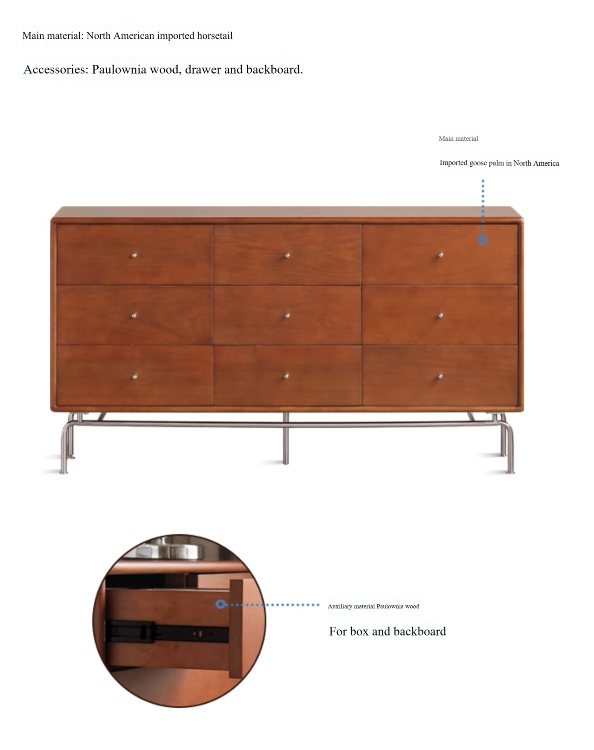 Poplar Solid Wood Retro Chest of Drawers