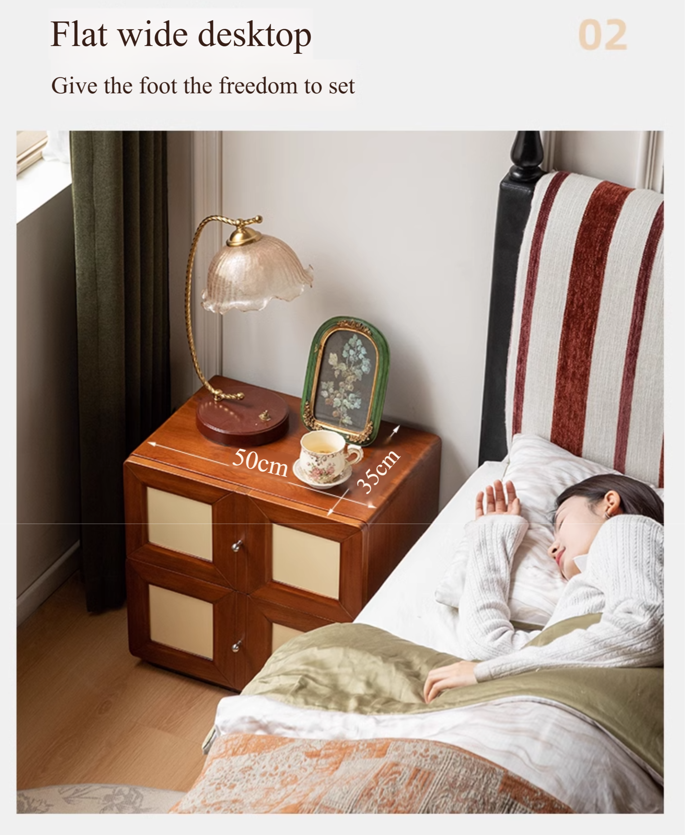 Solid Rubberwood, Poplar Solid Wood Middle-Aged Style Nightstand.