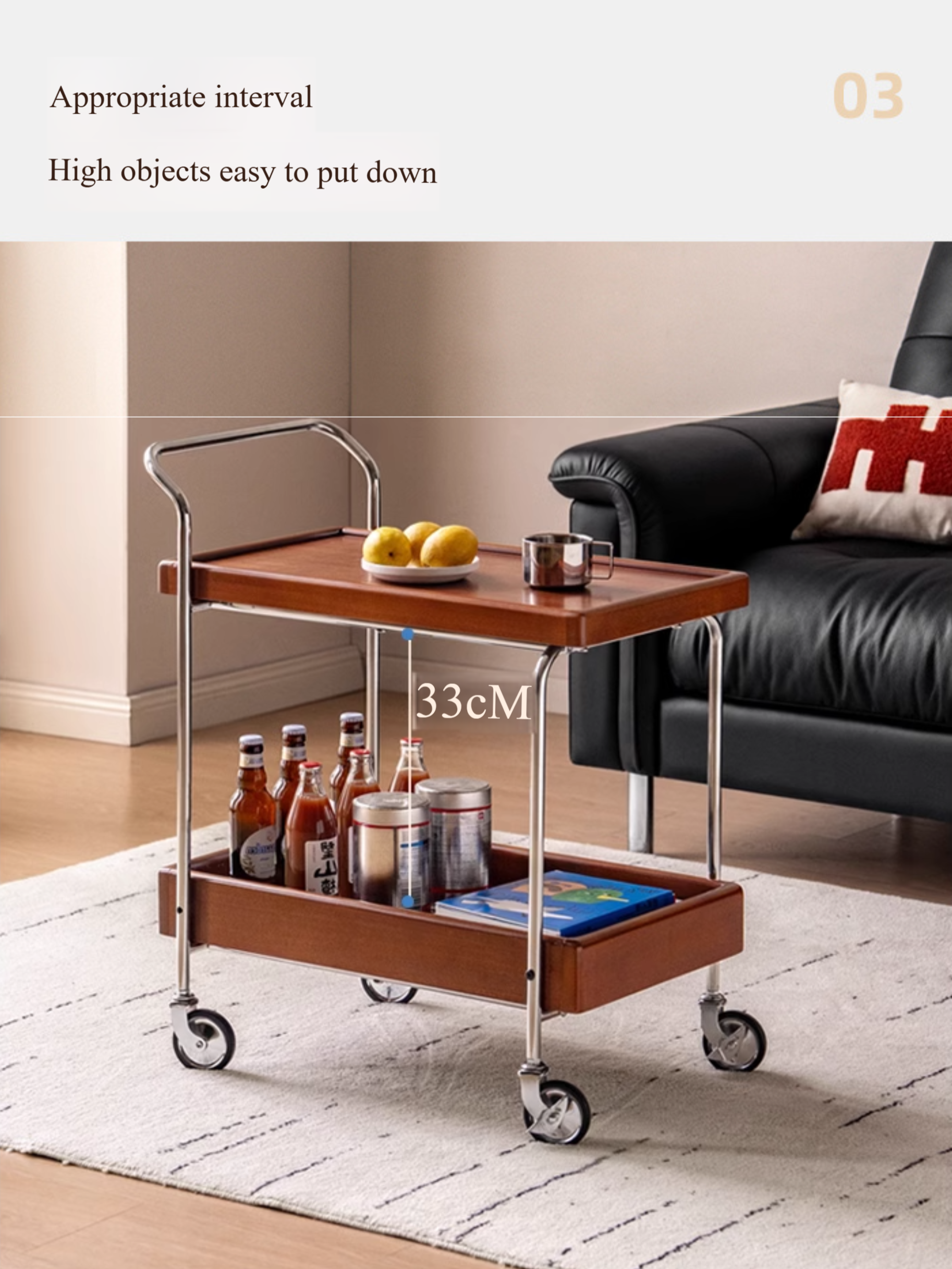 Oak, Poplar Solid Wood Antique Style Double Layer Mobile Side Table