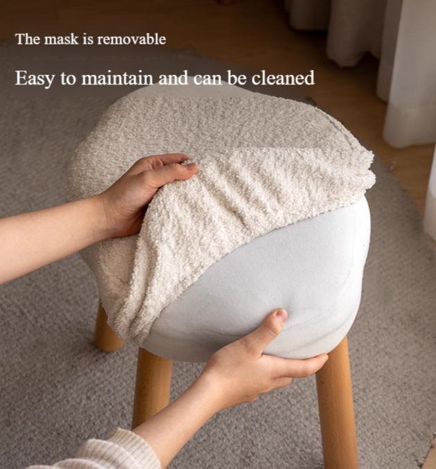 Beech, Solid Rubberood Lamb Velvet Cloud Makeup Stool